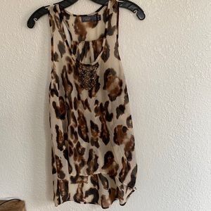 Sheer Leopard Beaded Front Tank, M